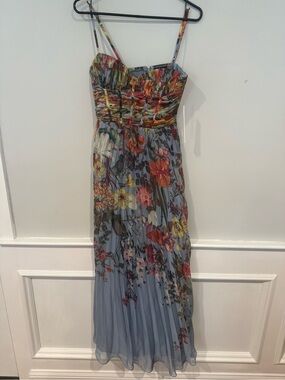 Aqua Floral Chiffon Maxi Dress in Light Blue and Multicolor